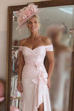 Candy Pink Off The Shoulder A Line Ruched Mother of Bride Dress