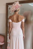 Candy Pink Off The Shoulder A Line Ruched Mother of Bride Dress