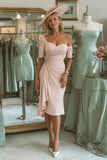 Off The Shoulder Ruched Blush Pink Mother of Bride Dress