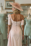 Off The Shoulder Ruched Blush Pink Mother of Bride Dress