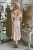 Blush Pink Off the Shoulder Mother of Bride Dress with Sash