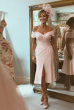 Off the Shoulder Ruched Blush Pink Mother of Bride Dress with Slit