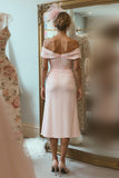 Off the Shoulder Ruched Blush Pink Mother of Bride Dress with Slit