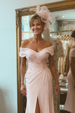 Off the Shoulder Ruched Blush Pink Mother of Bride Dress with Slit