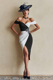 Black and White Off the Shoulder Bodycon Mother of Bride Dress