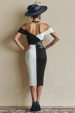 Black and White Off the Shoulder Bodycon Mother of Bride Dress
