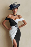 Black and White Off the Shoulder Bodycon Mother of Bride Dress
