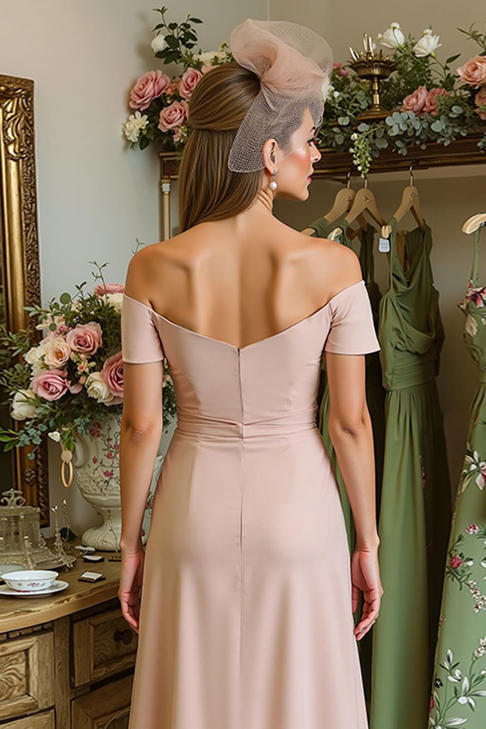 Dusty Rose Off the Shoulder A Line Mother of Bride Dress