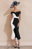 Black and White Off the Shoulder Mermaid Mother of Bride Dress