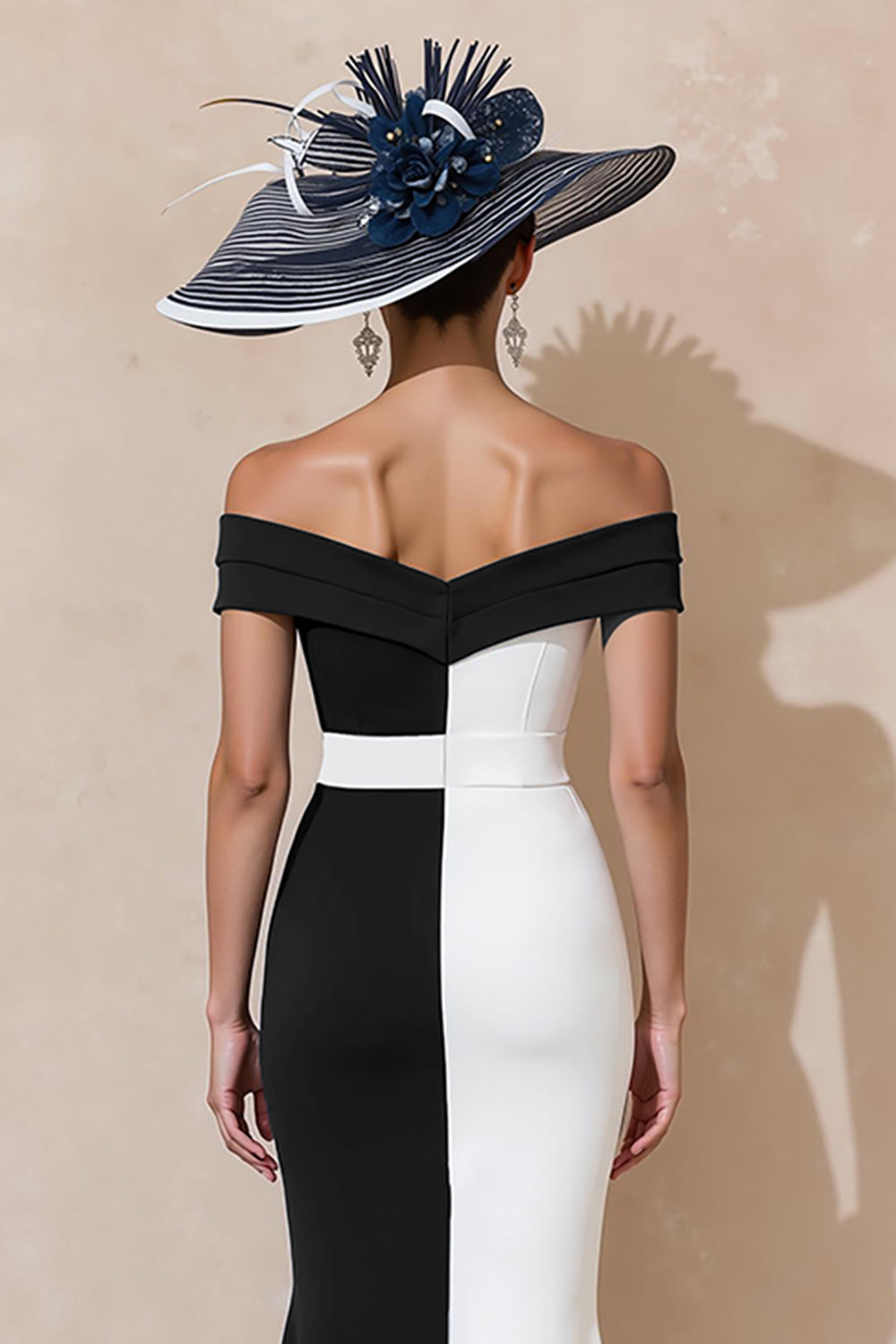 Black and White Off the Shoulder Mermaid Mother of Bride Dress