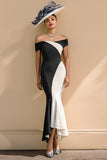 Mermaid Black and White Off the Shoulder Mother of Bride Dress