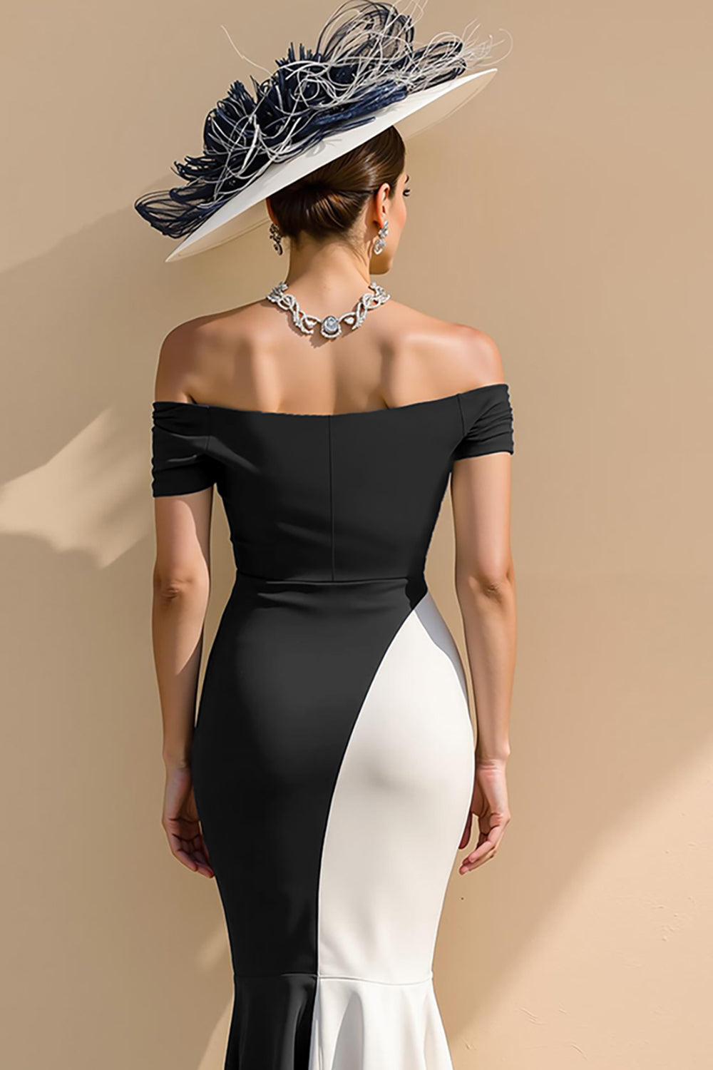 Mermaid Black and White Off the Shoulder Mother of Bride Dress