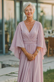 Dusty Rose A Line V Neck Ruched Mother of Bride Dress