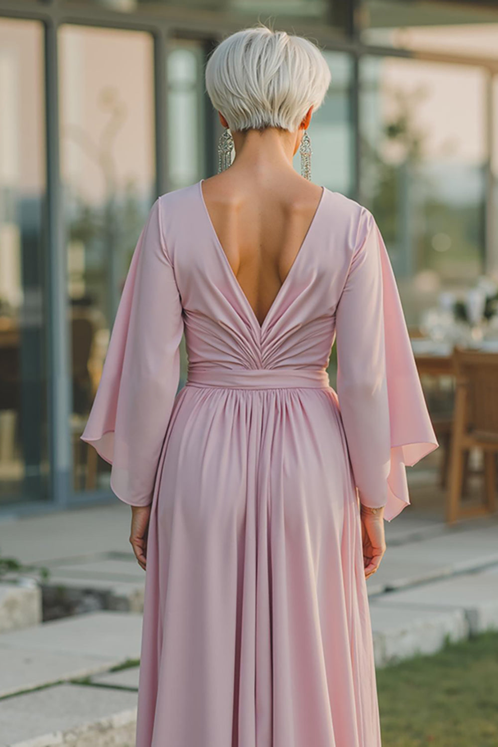 Dusty Rose A Line V Neck Ruched Mother of Bride Dress