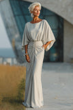 Silver 3/4 Sleeve Ruched Mother of Bride Dress