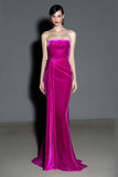 Strapless Velvet Mermaid Ruched Fuchsia Holiday Party Dress