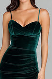 Dark Green Sheath Velvet Holiday Party Dress with Slit