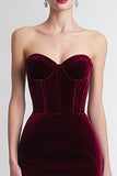 Strapless Velvet Corset Burgundy Midi Holiday Party Dress