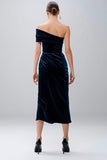 One Shoulder Navy Velvet Bodycon Formal Dress