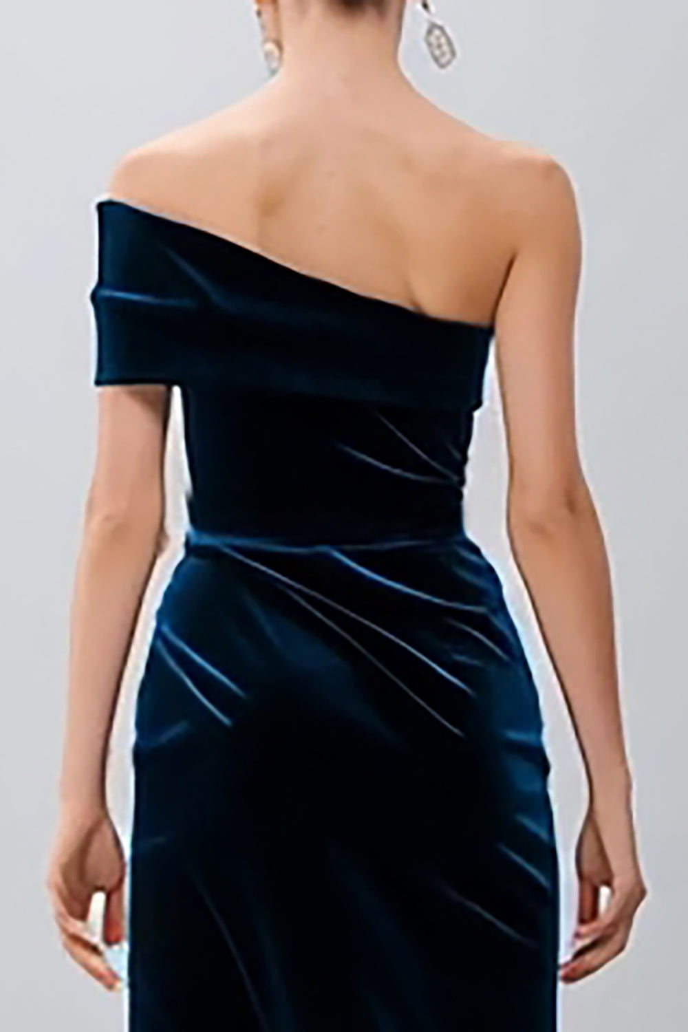 One Shoulder Navy Velvet Bodycon Formal Dress