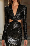 Black Long Sleeve Mermaid Cut Out Evening Dress