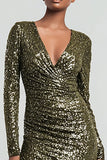 Olive Long Sleeve Sheath Sequin Evening Dress