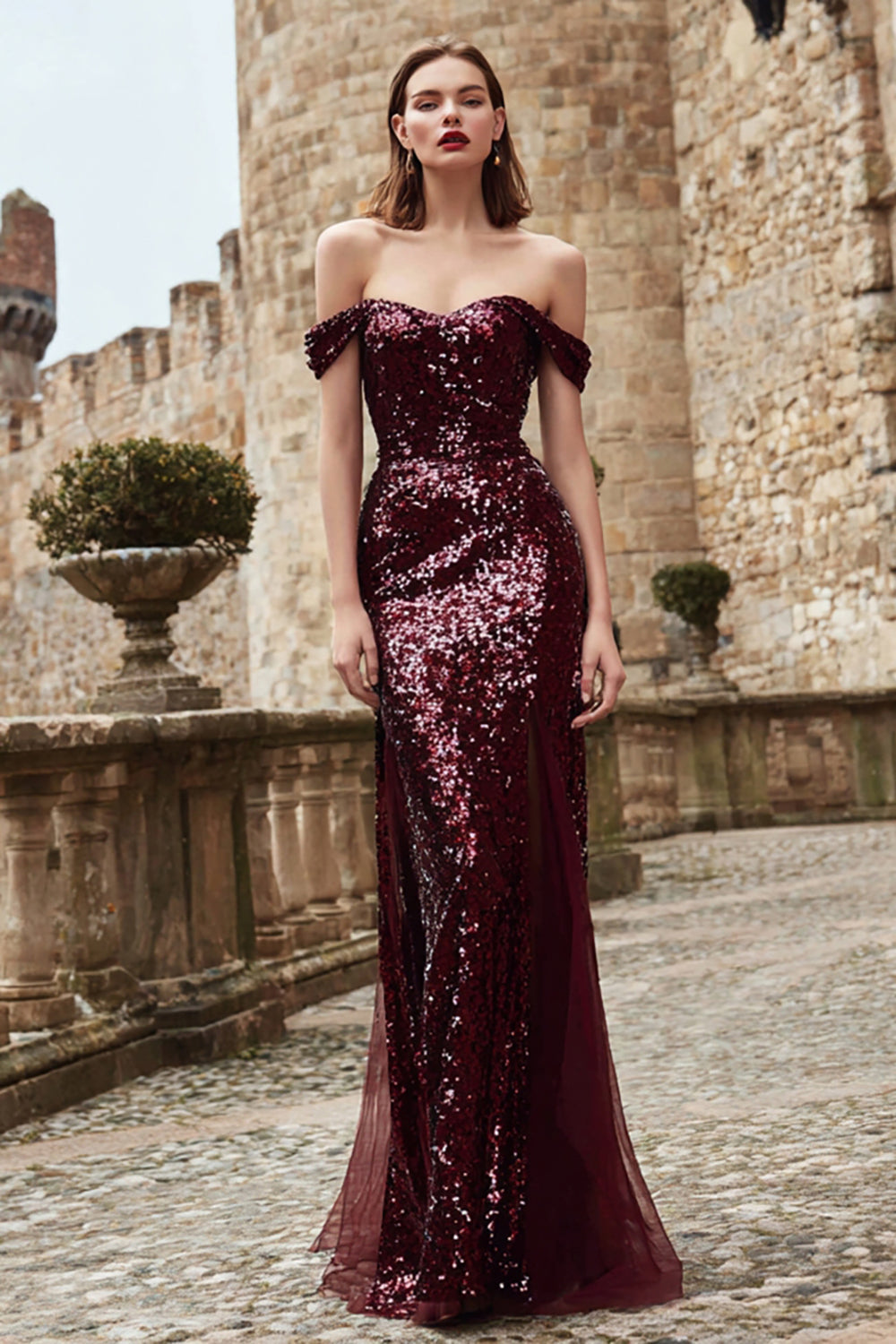 Off the Shoulder Mermaid Burgundy Evening Dress
