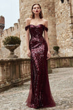 Off the Shoulder Mermaid Burgundy Evening Dress