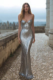 Sparkly Mermaid Spaghetti Straps Silver Evening Dress