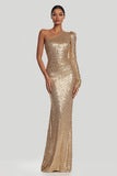 One Shoulder Sheath Sequin Gold Evening Dress