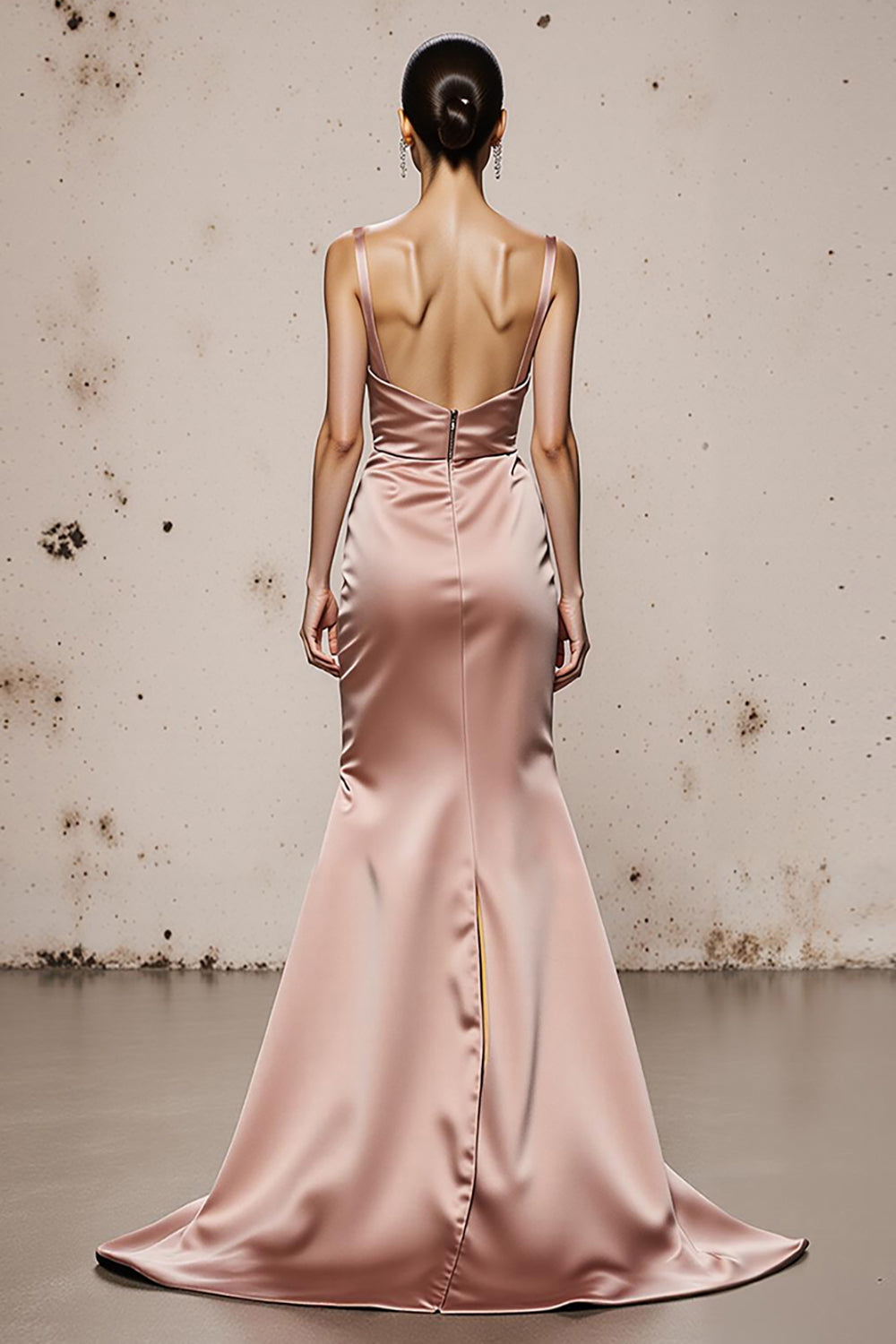 Light Pink Satin Mermaid Evening Dress with Slit