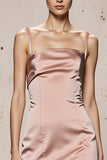 Light Pink Satin Mermaid Evening Dress with Slit