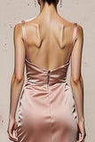 Light Pink Satin Mermaid Evening Dress with Slit