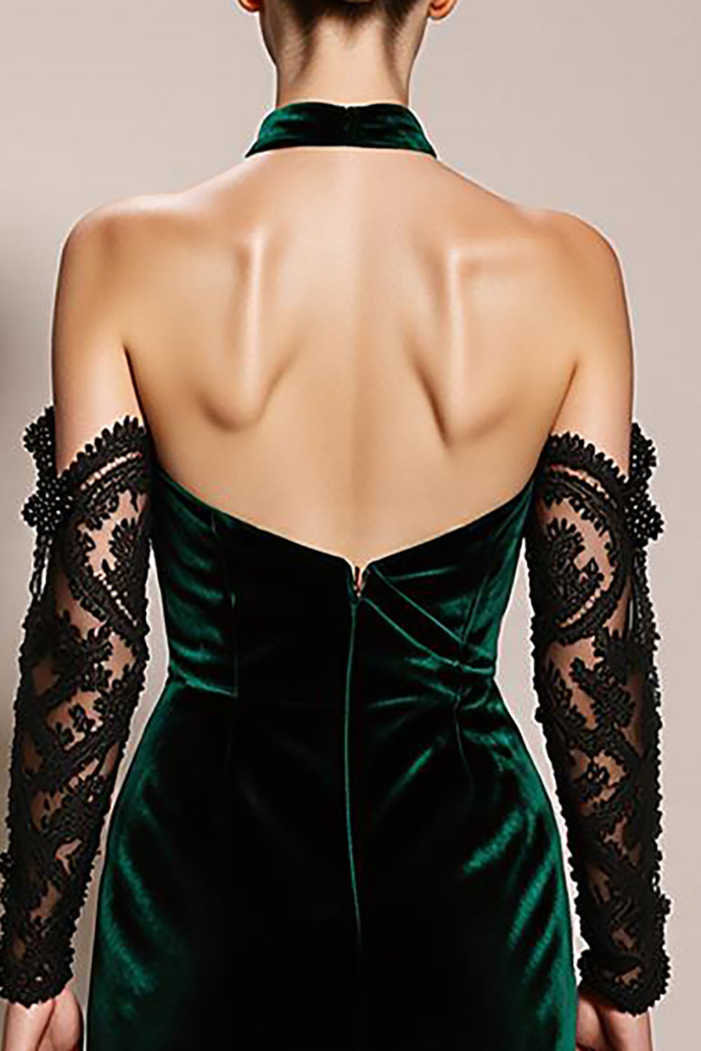 Dark Green Halter Velvet Mermaid Long Evening Dress