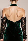 Dark Green Halter Velvet Mermaid Long Evening Dress