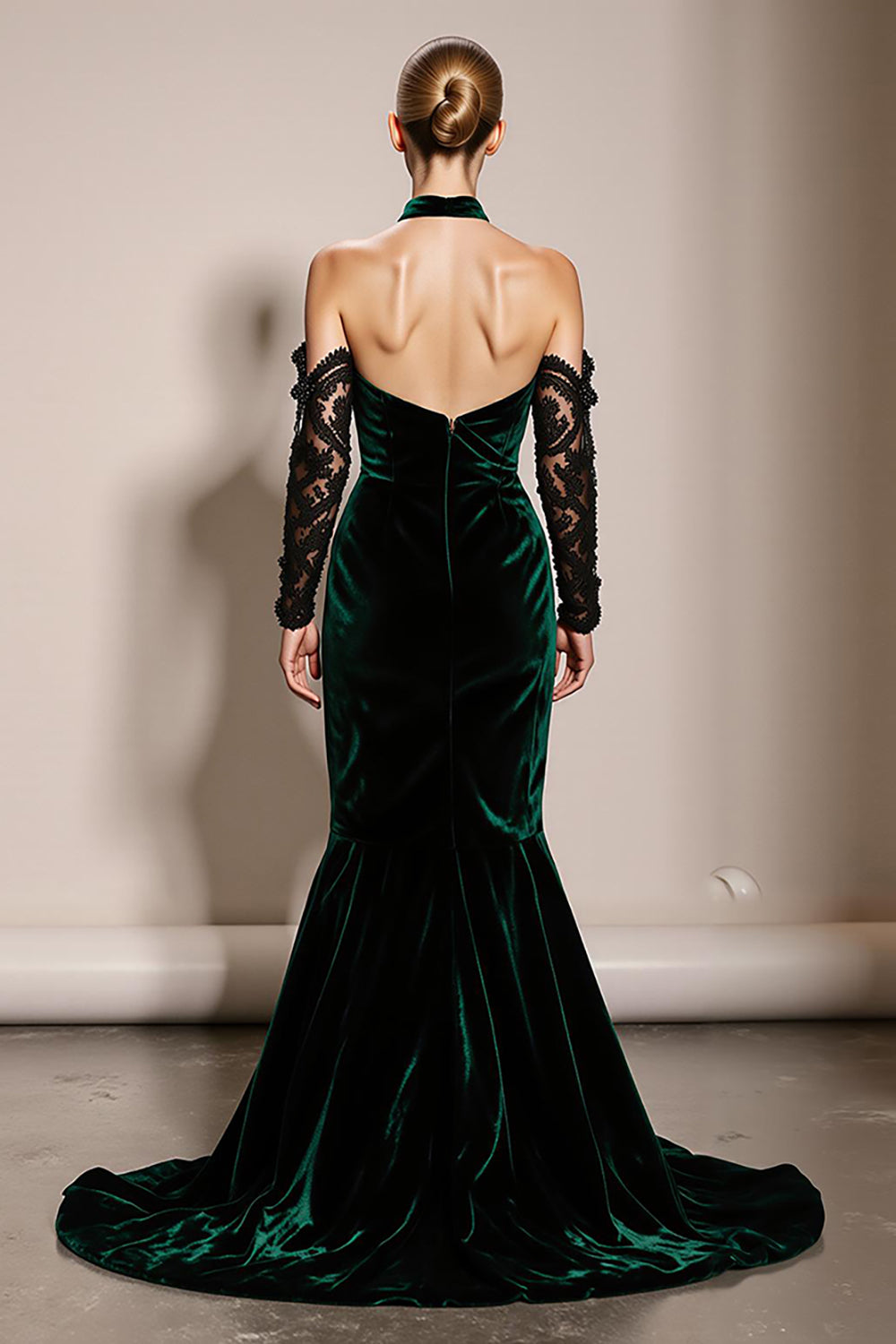 Dark Green Halter Velvet Mermaid Long Evening Dress