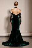 Dark Green Halter Velvet Mermaid Long Evening Dress