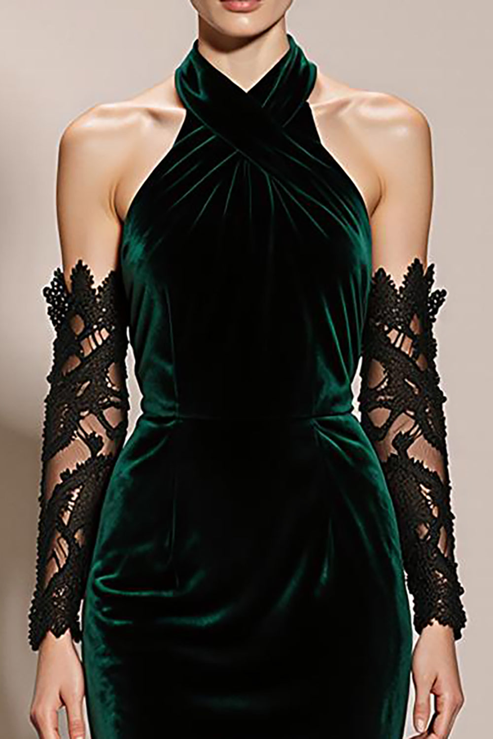 Dark Green Halter Velvet Mermaid Long Evening Dress