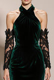 Dark Green Halter Velvet Mermaid Long Evening Dress