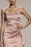 Strapless Light Pink Mermaid Evening Dress with Slit