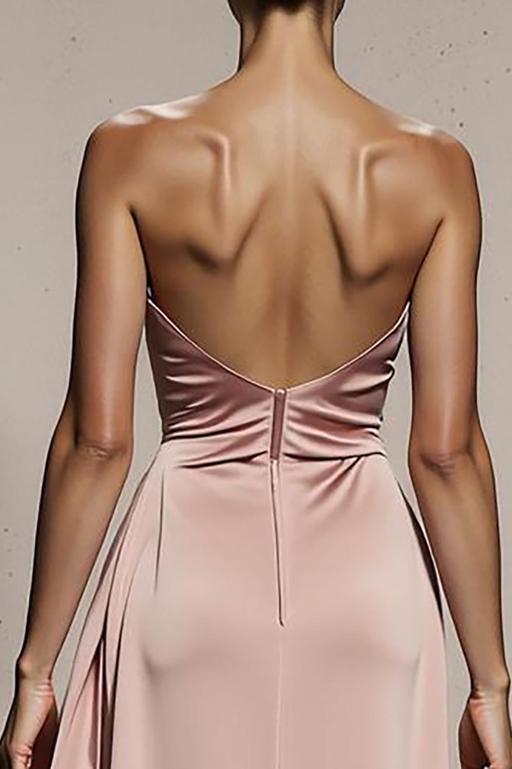 Strapless Light Pink Mermaid Evening Dress with Slit