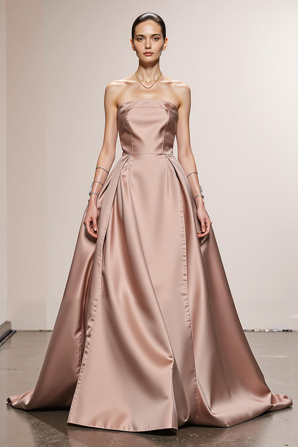 Strapless Light Pink A Line Satin Evening Dress