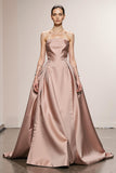 Strapless Light Pink A Line Satin Evening Dress