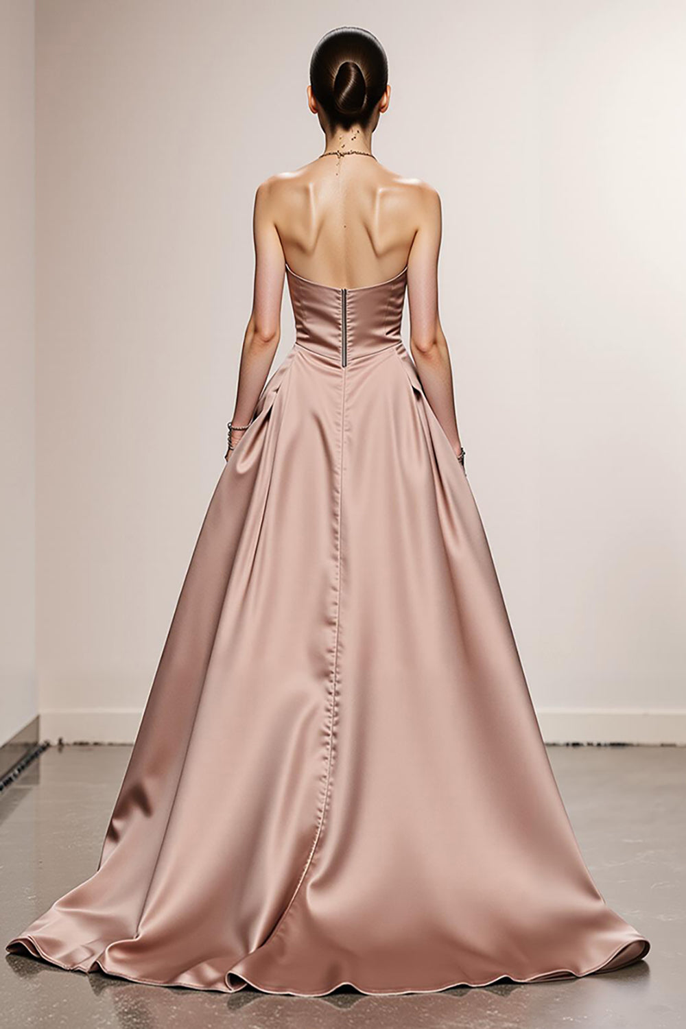 Strapless Light Pink A Line Satin Evening Dress