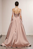 Strapless Light Pink A Line Satin Evening Dress