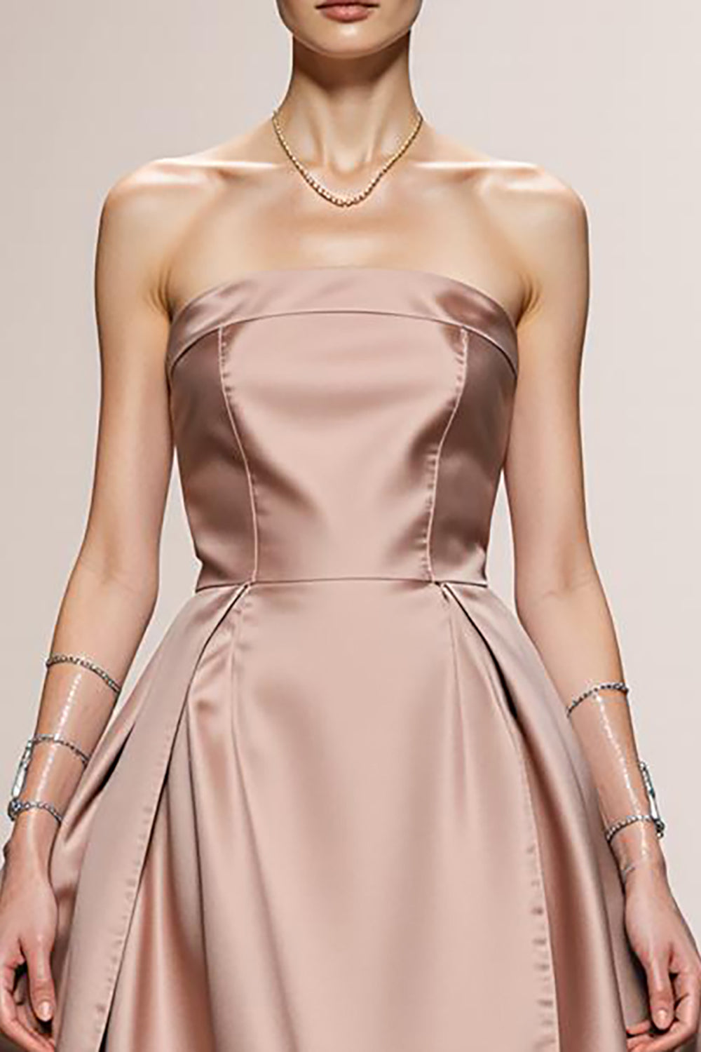Strapless Light Pink A Line Satin Evening Dress