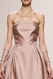 Strapless Light Pink A Line Satin Evening Dress