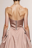 Strapless Light Pink A Line Satin Evening Dress