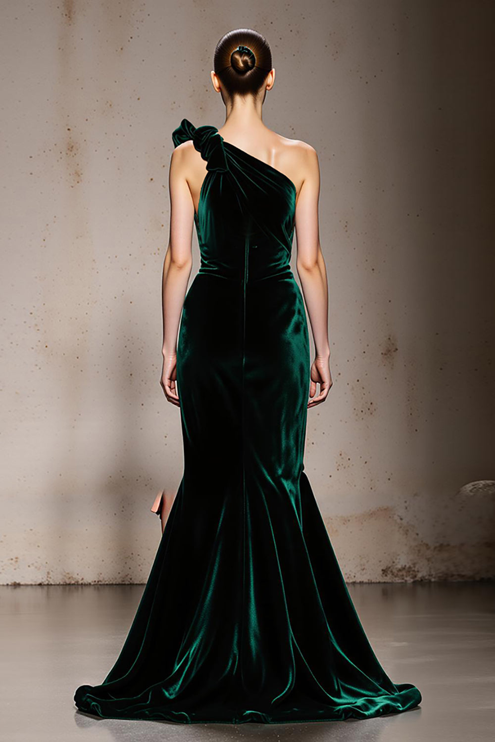 Dark Green One Shoulder Velvet Mermaid Evening Dress