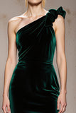 Dark Green One Shoulder Velvet Mermaid Evening Dress